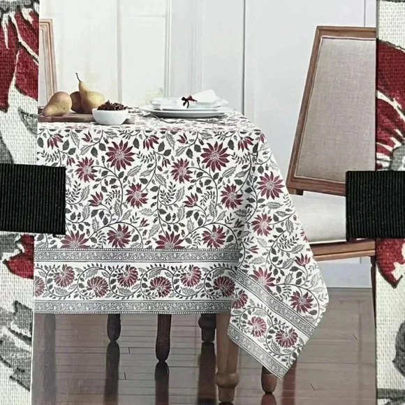 NEW Ralph Lauren Winter Christmas Poinsettia 100% Cotton Tablecloth Cover 60x84 - Picture 4 of 4